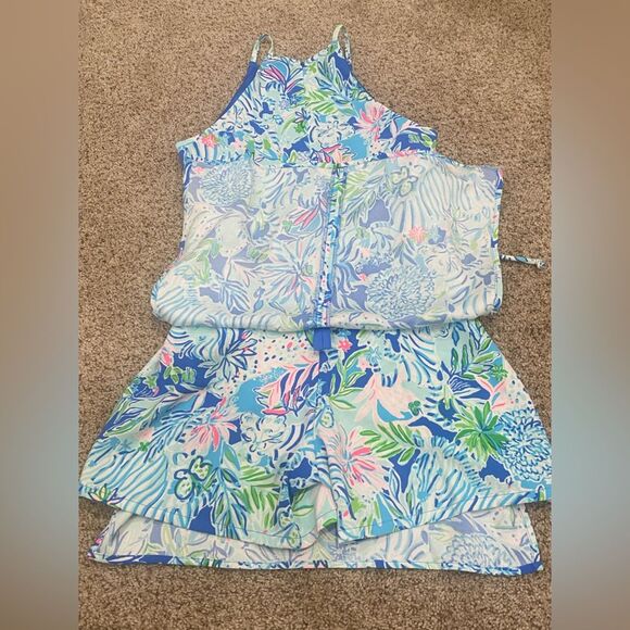 Lilly Pulitzer Pearl Romper Dress in Coastal Blue Lion Around Size 00 - Picture 3 of 5